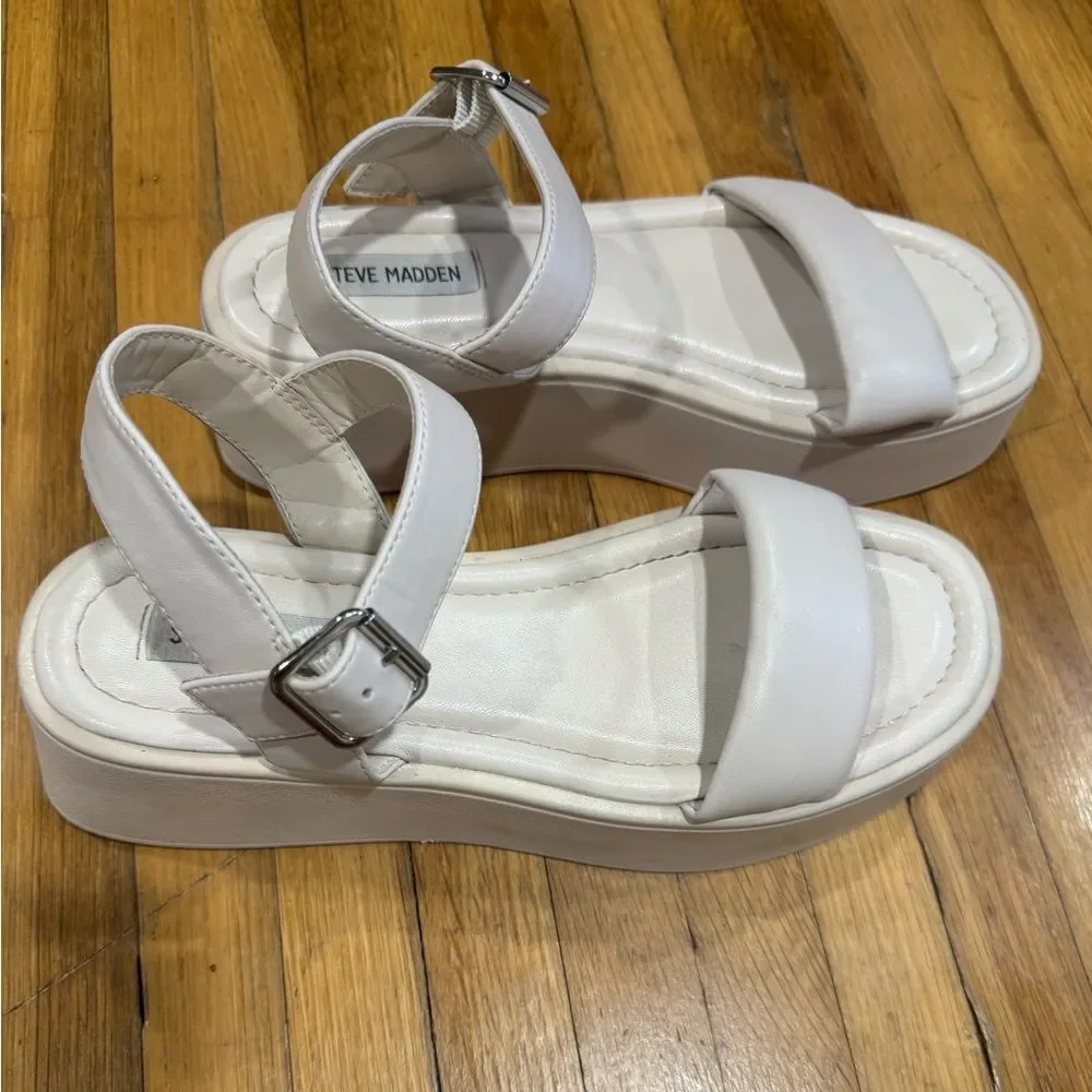 Steve Madden Dubai Vegan Leather Platform Ankle-Strap Sandals in Bone